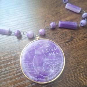 Purple Beaded Necklace with Seahorse Pendant Cozumel, Mexico